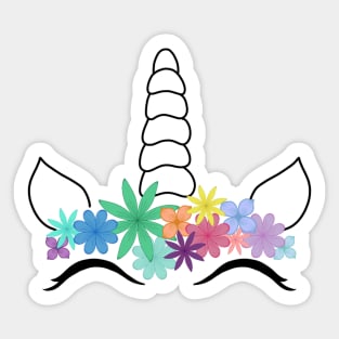 Unicorn Outline with Rainbow Flower Crown Sticker